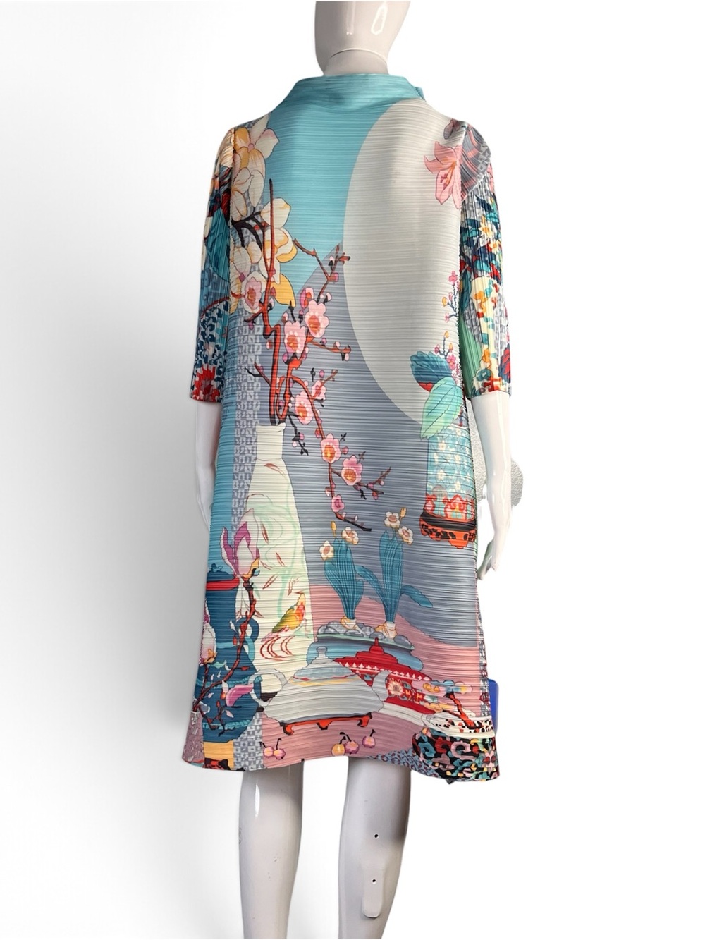 RICH RADI Q's Artisitic Botanical Print Pleated High Neck Dress One Size - Picture 4 of 8
